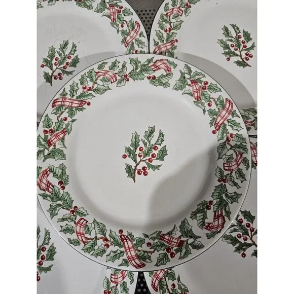 Majesticware Holiday Ribbon Christmas Set Of 4 Salad Plates Vintage 7.5"